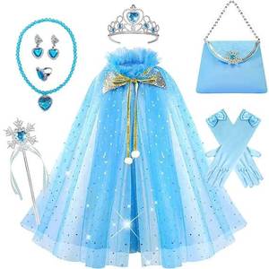Ensemble de déguisement de princesse des neiges MS Ice Snow : cape, diadème, couronne, baguette magique, collier, boucles d'oreilles, bague, sac et gants pour fille - Product Image 5