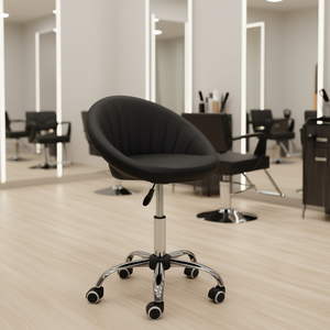 Tabouret de salon roulant Crescent, hauteur réglable, 5 roulettes, cuir PU noir, design contemporain - Product Image 2