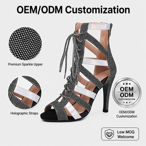 Chaussures de danse latine/<span class=keywords><strong>salsa</strong></span> pour femmes, tige haute, dessus en PU, semelle extérieure en caoutchouc, talon très haut, bottes sexy tendance - Product Image 3