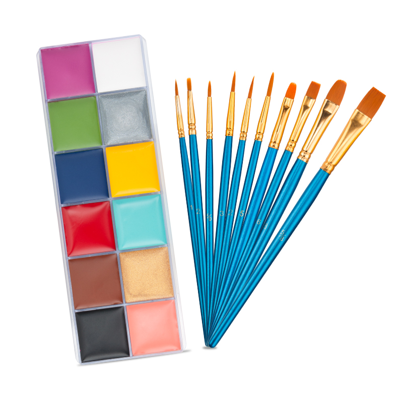 12 видов цветов 96g краски для лица и тела краски наборы дети Высокое качество Уход за кожей лица набор для рисования, профессиональный набор для макияжа с 10 bule щетки