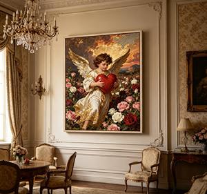 Tableau mural vintage Ange avec cœur, impression de <span class=keywords><strong>peinture</strong></span> à l'huile Jardin de roses romantique, décoration religieuse classique pour salon - Product Image 4