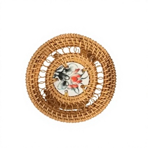 Handmade Ceramic Round <b>Coaster</b> with Lotus Design Traditional Chinese Style <b>Table</b> Mat for Tea Coffee Home Decor - Product Image 3