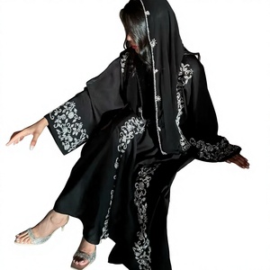Abaya para Mujer Musulmana, Chifón, Holgada, Informal, Negra, con Cuentas Plateadas, de Alta Gama, 100% Algodón, Manga Larga, Largo Completo - Product Image 4