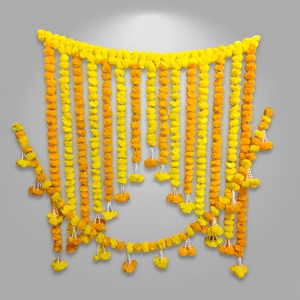 Traditional Yellow Orange Marigold Flower Toran Garland with Hanging Tassels for Wedding Festival <b>Home</b> Entrance Decoration Decor - Product Image 2