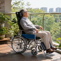 Fauteuil roulant médical inclinable avec accoudoirs chromés en acier, repose-jambes relevable, largeur de siège 48 cm, chaise d'allongement manuelle pour patient