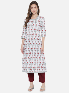 Nouvel arrivage : Ensemble Kurti en coton à imprimé floral fait main pour femme, coupe ample, robe midi avec fermeture boutonnée pour le quotidien - Product Image 3