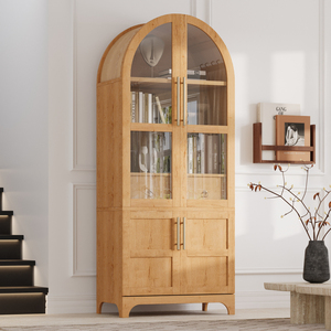 Armadio dispensa da cucina ad arco alto 71 pollici K&K con ante in vetro e ripiani regolabili, mobiletto contenitore stile rustico - Product Image 2