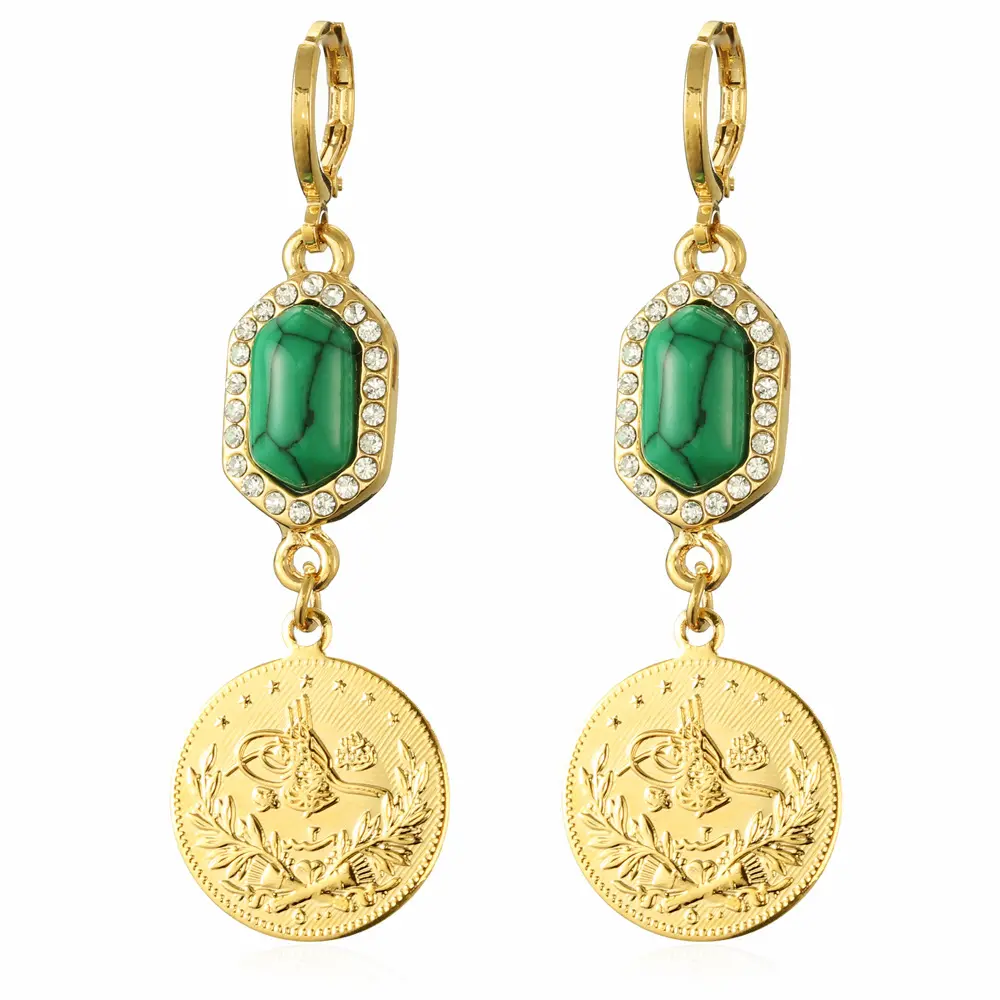 Boucles d'oreilles de luxe en or pour femmes, pendantes, en pièces de monnaie, pendentifs, strass, style Empire turc, nouvelle mode