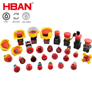 مفاتيح ضغط معدنية مقاومة للماء من نوع HBAN 1NO 1NC، زر توقف طارئ بتصميم فطر، متوفر بأحجام 16 مم و19 مم و22 مم - Product Image 1