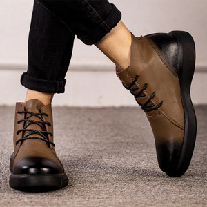 Bottes Martin pour hommes, bottines en cuir à bout rond, à lacets, chaussures confortables d'hiver, semelle extérieure en caoutchouc, style solide - Product Image 3