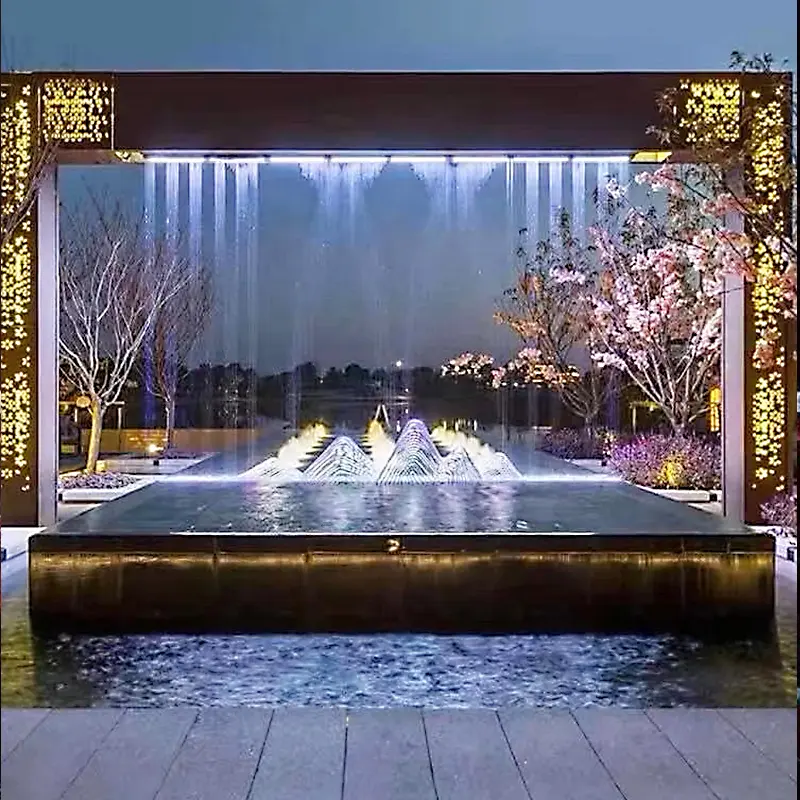 Prix usine bonne Performance ornements de jardin fontaine d'eau cascade d'eau en acier inoxydable rideau d'eau de pluie tombante