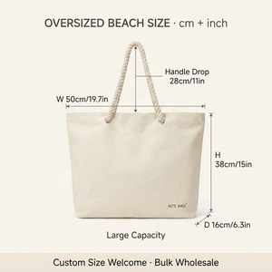 Bolsa de Playa Grande de Lona con Asa de Cinta y Cierre de Gancho y Bucle, Impresión Personalizada, Marca OEM - Bolsa de Compras para Viajes de Verano y Piscina - Product Image 3