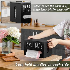 Wooden plastic <b>wrap</b> storage box, garbage bag organizer, <b>kitchen</b> plastic bag dispenser, pull-out paper towel box - Product Image 3