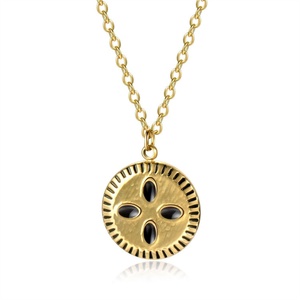 Collier vintage en acier inoxydable avec pendentif géométrique plaqué or et breloque en pierre naturelle - Product Image 4