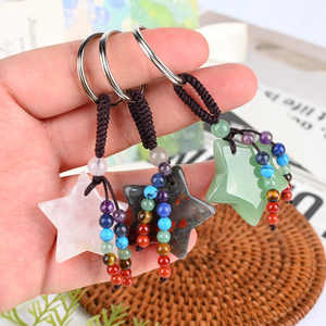 Wholesale Custom Natural Stone <b>Star</b> <b>Key</b> Chain 7 Chakra Beaded Crystal <b>Star</b> Pendant Healing Car Bag for Crystal Shop - Product Image 5