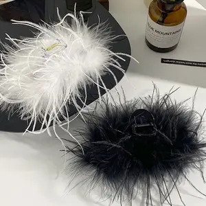 CLARMER Nova Chegada Moda Senhora Acessórios Para Cabelo Bonito Elegante Avestruz Pena Tubarão Cabelo Peludo Garra Para Mulher e Menina