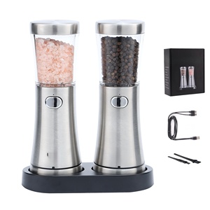 Ensemble de 2 moulins à sel et à poivre électriques rechargeables USB, réglage de la grosseur, moulin à poivre automatique avec base de charge - Product Image 1