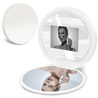 Miroir cosmétique UV de poche 3,5 pouces avec grossissement 2X, lumière LED, test de protection solaire, pliable, rechargeable par USB, double face