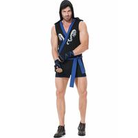 Costume de Ninja Assassin pour Homme avec Ceinture et Gants, Tenue de Cosplay d'Halloween, Design Dragon Bleu, Polyester, Quatre Saisons