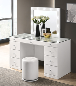 Modern Durable <b>Makeup</b> Vanity <b>Table</b> with Glass Top 9 Drawers White Wooden Bedroom Furniture for Living Room & Hotel Use - Product Image 1