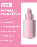 Sérum Anti-Âge 5-en-1 Éclaircissant, Blanchissant, au Collagène, Acide Hyaluronique, Nicotinamide, Vitamines C et E – Sérum Visage Éclatant