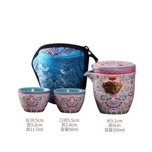 Hot-selling Ceramic Enamel Portable Teapot Set with Lovely Cups and Hand Bag Portable Teapot - Product Image 2