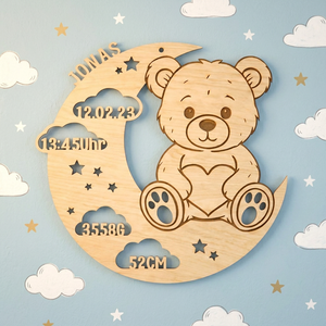 Pendentif Plaque Commémorative en Bois Ourson Lune pour Naissance Bébé, Décoration Nouveau-né Découpée au Laser, Plaque Nominative Baptême, Ornement <span class=keywords><strong>de</strong></span> Bureau - Product Image 6
