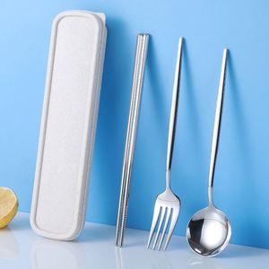 304 Portuguese Stainless Steel Cutlery Silverware Chopsticks Fork Spoon Cute Portable 3pcs Flatware Dinnerware Set With <b>Box</b> - Product Image 6