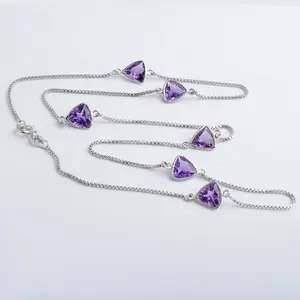 万亿形状紫水晶彩色宝石和925银饰美丽的不对称金项链迷人漂亮