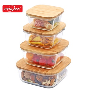 Vente en gros de 5 pièces de bocaux en verre pour aliments, ensemble de contenants pour bonbons et aliments avec couvercles en bambou, sans danger pour le <span class=keywords><strong>four</strong></span> à micro-ondes, vente en ligne - Product Image 2