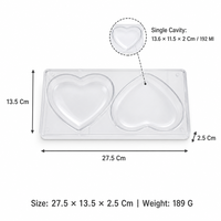 Moule à chocolat en polycarbonate en forme de cœur, 2 cavités, grande taille, qualité alimentaire, démoulage facile, pour bonbons DIY, 192 ml, pour la Saint-Valentin, pâtisserie, gâteau