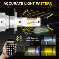 Ampoule de phare LED Gview G18W H4 contrôlée par application, 130W, avec refroidissement par ventilateur turbo et changement de couleur tricolore fluide pour voiture