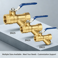 Katup Bola Saringan Y Kuningan DN15 1/2 Inci Berulir 2-in-1 Katup Filter Tempa CW617N Gagang Tuas Manual Pipa Air