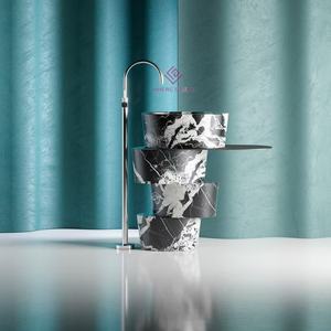 Lavabo autoportant en marbre noir Napoléon, design élégant, lignes courbes, lavabo de salle de bain de luxe - Product Image 1