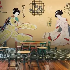 사용자 정의 3D 스테레오 일본어 숙녀 벽화 벽지 초밥 스토어 클럽 복도 현관 벽지 비닐 벽지 - Product Image 1