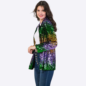 Mardi Gras personalizado de manga larga para mujer brillante Bling Casual Sorority Patchwork chaqueta de lentejuelas Bling chaquetas <span class=keywords><strong>blazer</strong></span> - Product Image 5