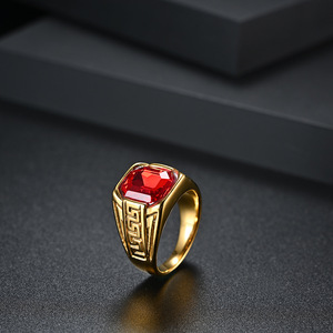 Square Shiny Crystal Red Zirconia Finger <b>Ring</b> Gold Plated Stainless Steel Zircon <b>Rings</b> <b>for</b> <b>Men</b> - Product Image 3