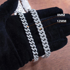 8mm beyaz altın 925 ayar gümüş GRA buzlu Out mossjewelry takı VVS Moissanite elmas küba bağlantı zinciri bilezik erkekler kadınlar için - Product Image 1