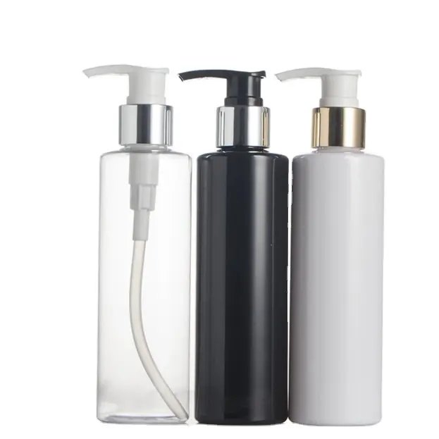 Clear Cylinder Round PET Empty Lotion Pump Shampoo Bottles Cosmetic PUMP Sprayer 100ml 120ml 200ml 250ml 4oz 6oz 8oz White Black