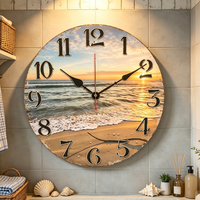 Horloge murale tropicale côtière 12 pouces, design original, coucher de soleil, vagues de plage, silencieuse, sans tic-tac, ronde, 25*25cm, décorative pour salle de bain