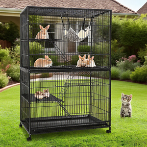 Cage tubulaire de luxe pour petit animal avec roulettes de relocalisation et clapier à lapins à plusieurs niveaux - Product Image 1