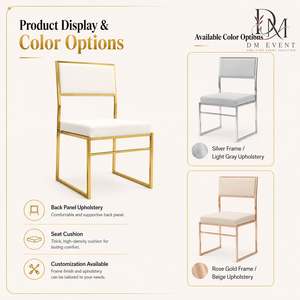 Wholesale Modern Gold Stainless Steel Square Back <b>Dining</b> <b>Chair</b> with White Cushion for Wedding Hotel Banquets - Product Image 5
