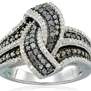 Anello da cocktail geometrico Q473 in argento 925 con pavé di diamanti taglio brillante rotondo, anello di fidanzamento da donna - Product Image 1