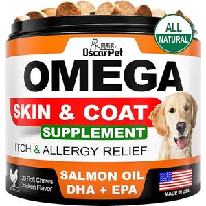 Köpekler İçin Skin+Coat Takviyesi Omega 3, Köpekler İçin Balık Yağı Çiğneme Tabletleri, Alerji Kaşıntı Giderici, Tüy Dökülmesini Önleyici Takviye, Kuru Cilt Tedavisi - Product Image 1