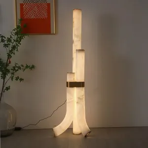 Groothandel Marmeren Beeldhouwkunst High-End Luxe Vloerlamp Voor Villa Woonkamer Slaapkamer Kantoor Albast Led Vloerlamp