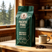 Sachet d'emballage pour grains de café imprimé en héliogravure personnalisé, résistant à l'humidité, à fond plat, avec huit soudures latérales, valve et fermeture éclair