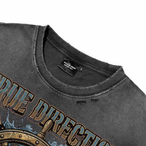 Camisetas Transpirables para Hombre de Alta Calidad con Lavado Ácido Vintage y Efecto Desgastado, Estampado DTG de Timón Mecánico Personalizado, Camisetas Casuales para Venta al por Mayor - Product Image 4