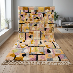 Plush Geometric Pattern Rectangle Area <b>Rug</b> Tassels Bohemian Style Handmade Organic Wool High <b>Pile</b> Medium <b>Thickness</b> Living Room - Product Image 1