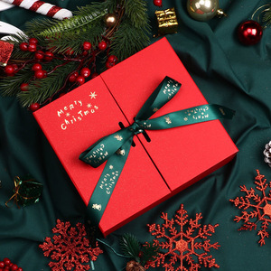 Christmas Red Printed Luxury Rigid Double Door Christmas Present Box Packaging Merry Christmas Gift Box