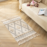 60*90cm Bohême Géométrique Imprimé Tapis Tufté Décoratif Coton Lin À La Main Tapis De Sol Tapis Rembourrage avec Glands
